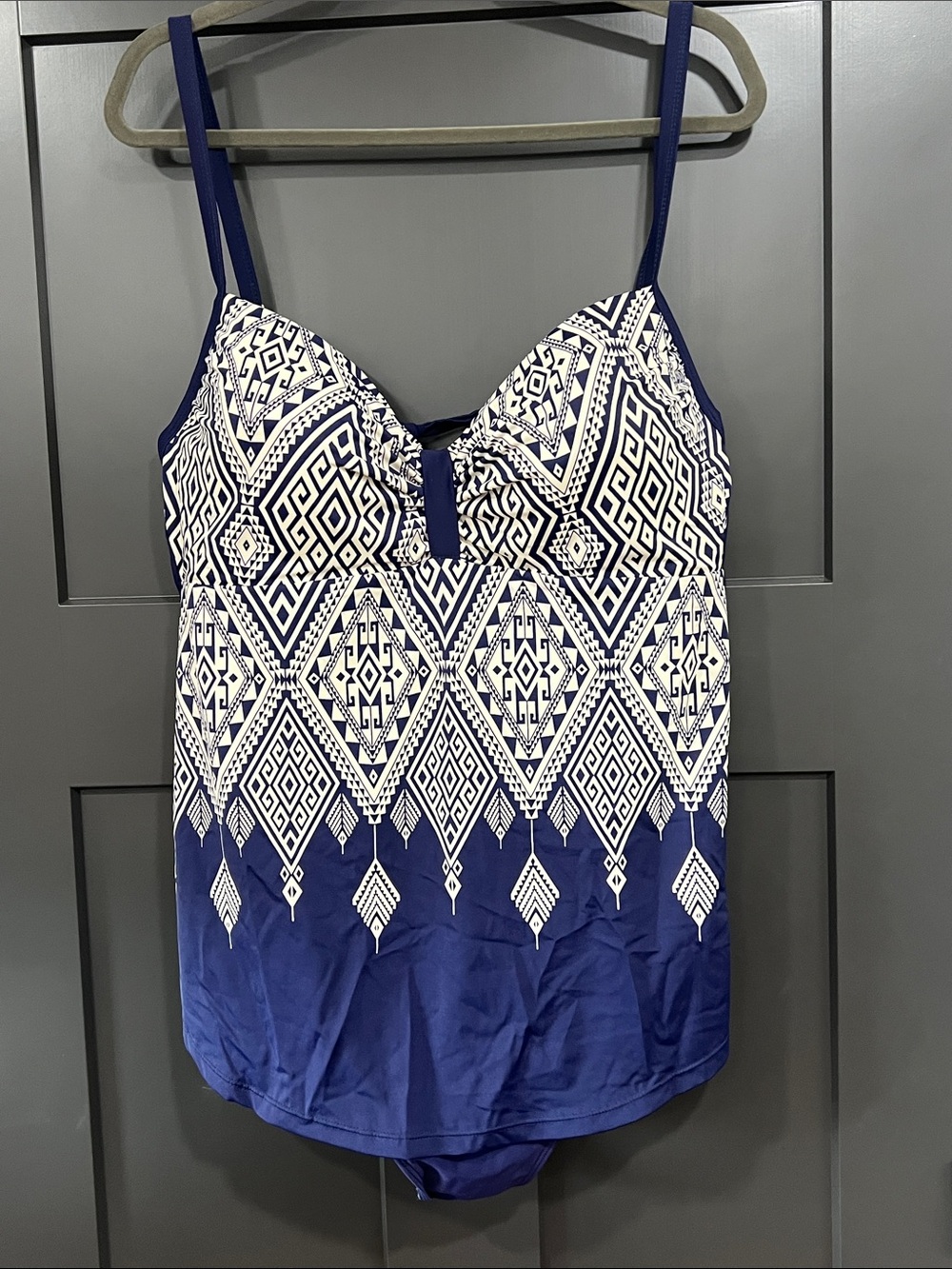 Women's Blue & White Printed one piece swim suit